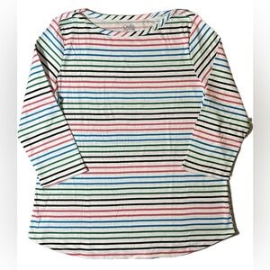 Croft & Barrow Women's Size Large 3/4 Sleeve Striped Top colorful rainbow bright